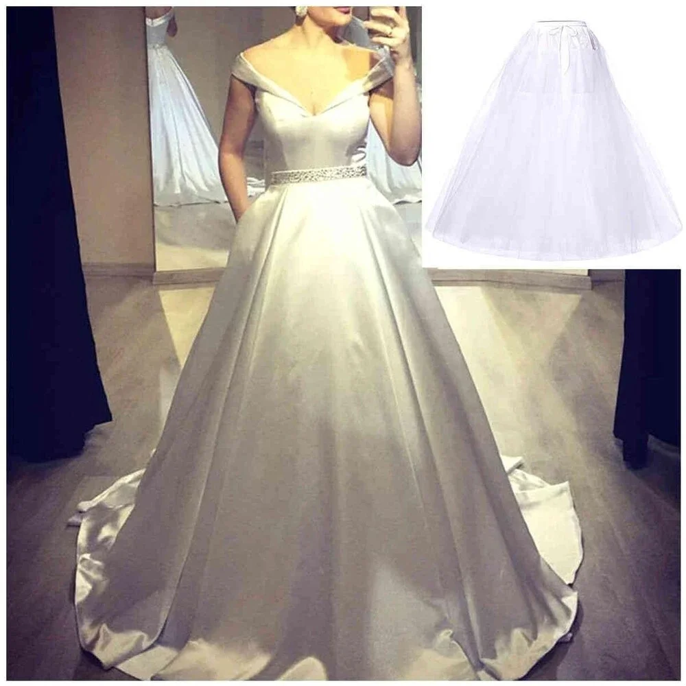 WOWBRIDAL Long Hoopless Petticoat Crinoline Underskirt Slips for Wedding Dress